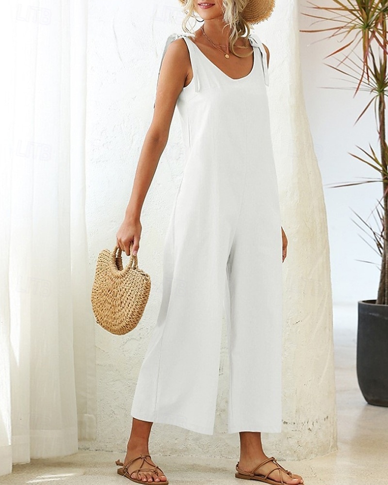 Women's Normal Dungarees Jumpsuit Streetwear Solid Color Sleeveless V Neck Backless Pocket Street Daily Regular Fit Black White Light Green Summer 2026 - $24.99 –P6