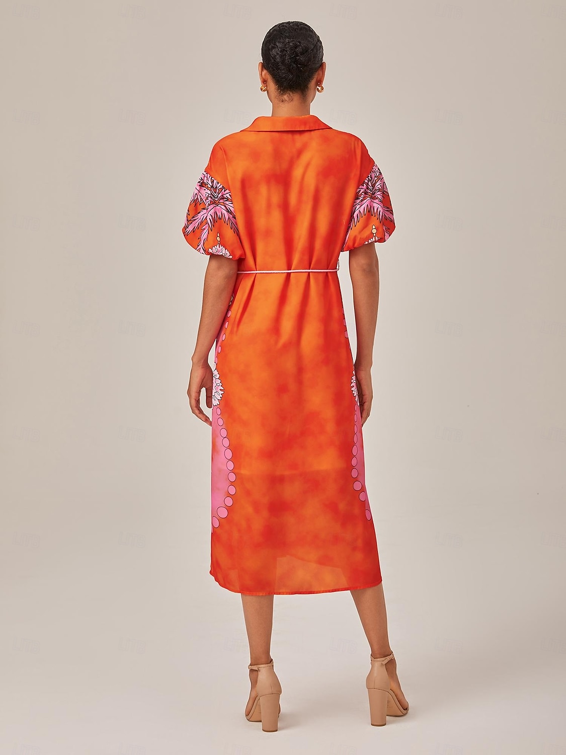 Vacation Style Orange Placement Floral Maxi Dress 2025 - $76.99 –P6