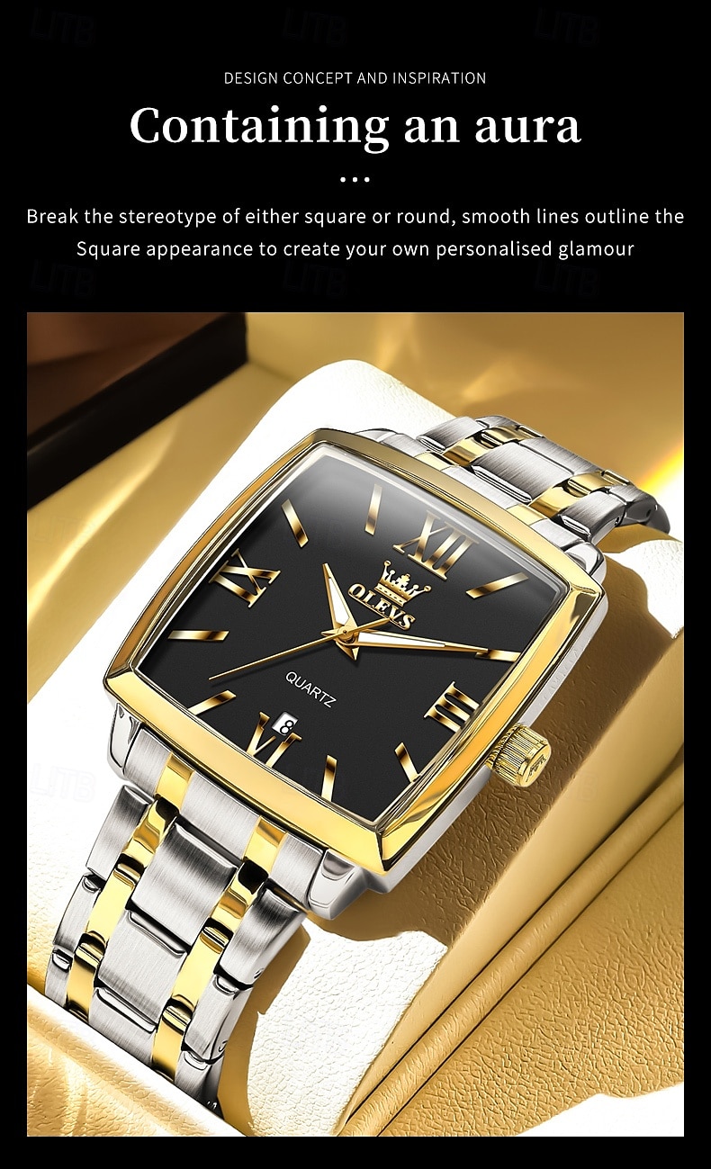 OLEVS 2969 Men's Fashion Square Watch, Waterproof, Luminous Stainless Steel, Automatic Date, Modern Quartz Movement 2025 - $47.99 –P2