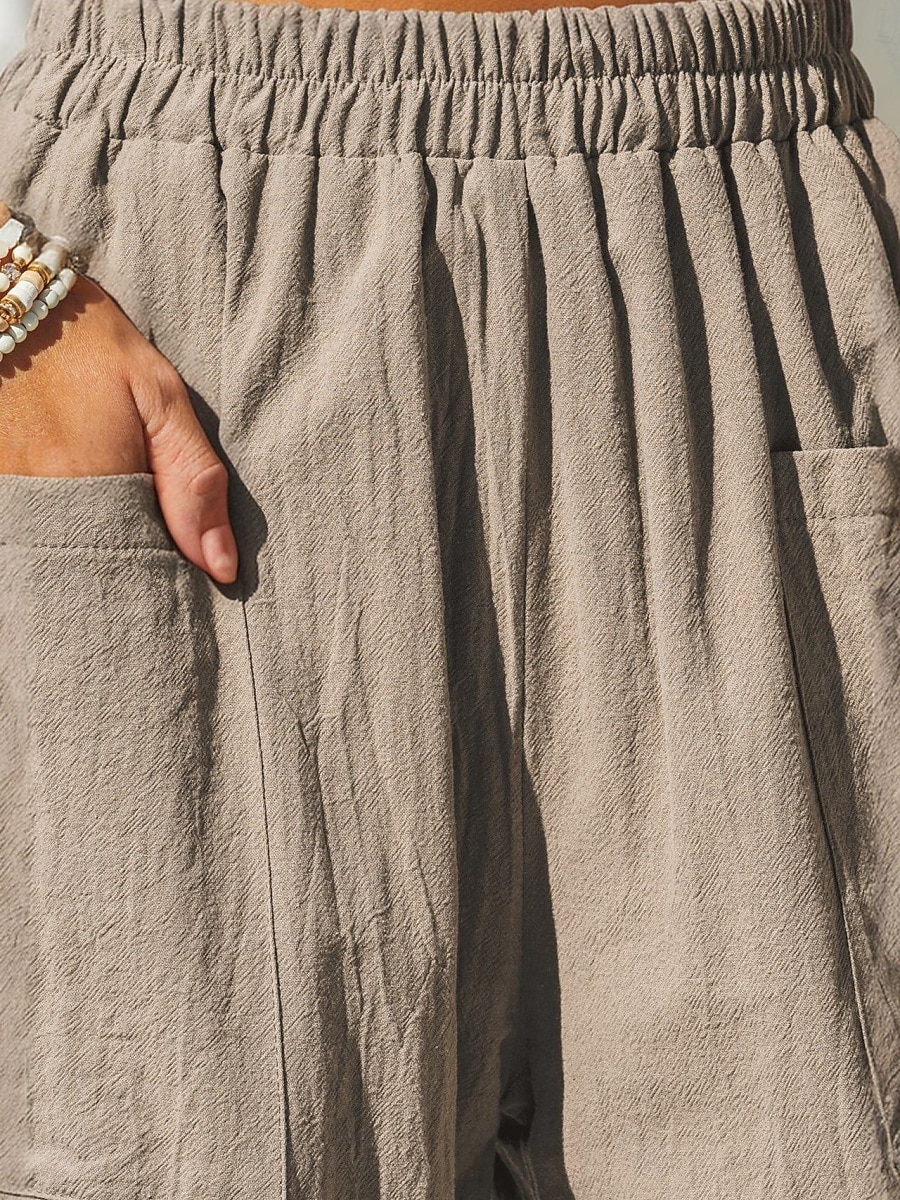 Women's Cotton Linen Pants Baggy Pants Solid Color Vintage Fashion Streetwear Full Length High Waist Plain Pocket Elastic Waistband Comfy Soft Comfortable Micro-elastic Outdoor Vacation Street 2025 - $22.99 –P10