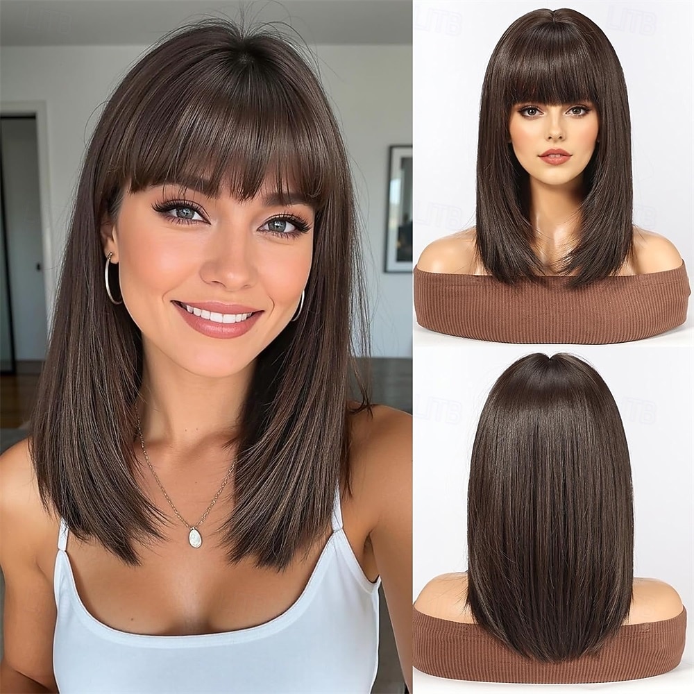 Staright Perücke mit Pony synthetische mittellange geschichtete Perücken für Frauen blonde Farbe 2026 - $25.99 –P6