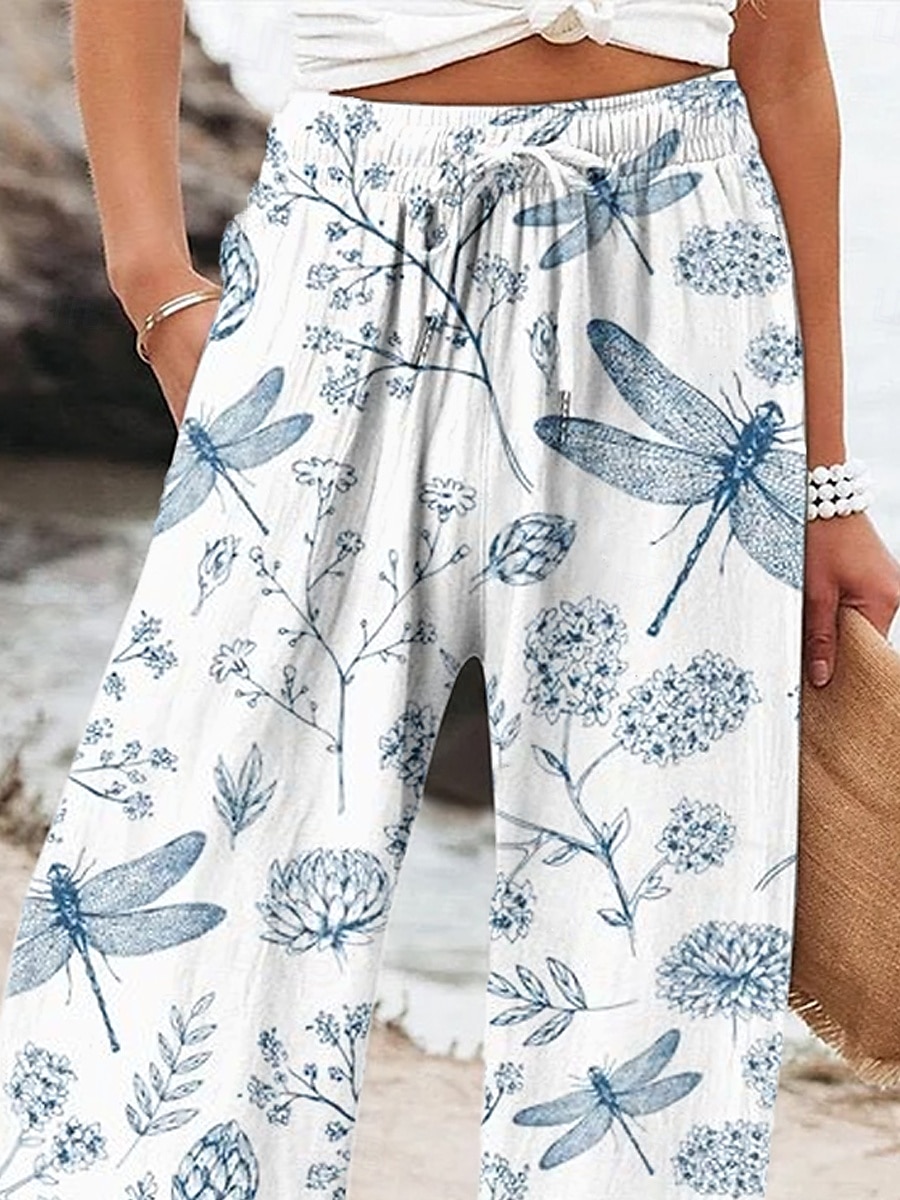 Mujer Perneras anchas Pantalones anchos Pantalones cortos de playa Vacaciones Vintage Moda Longitud total Alta cintura Graphic Flor Correa Estampado Transpirable Suave Microelástico Vacaciones Casual 2025 - $24.99 –P5