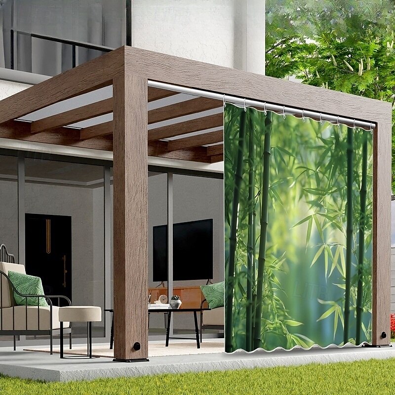 Vattentät utomhusgardin sekretess skjutdörrsgardin draperier pergolagardiner öljett 3D landskap bambuskog för altan balkong veranda fest 1 panel 2025 - $34.99 –P2