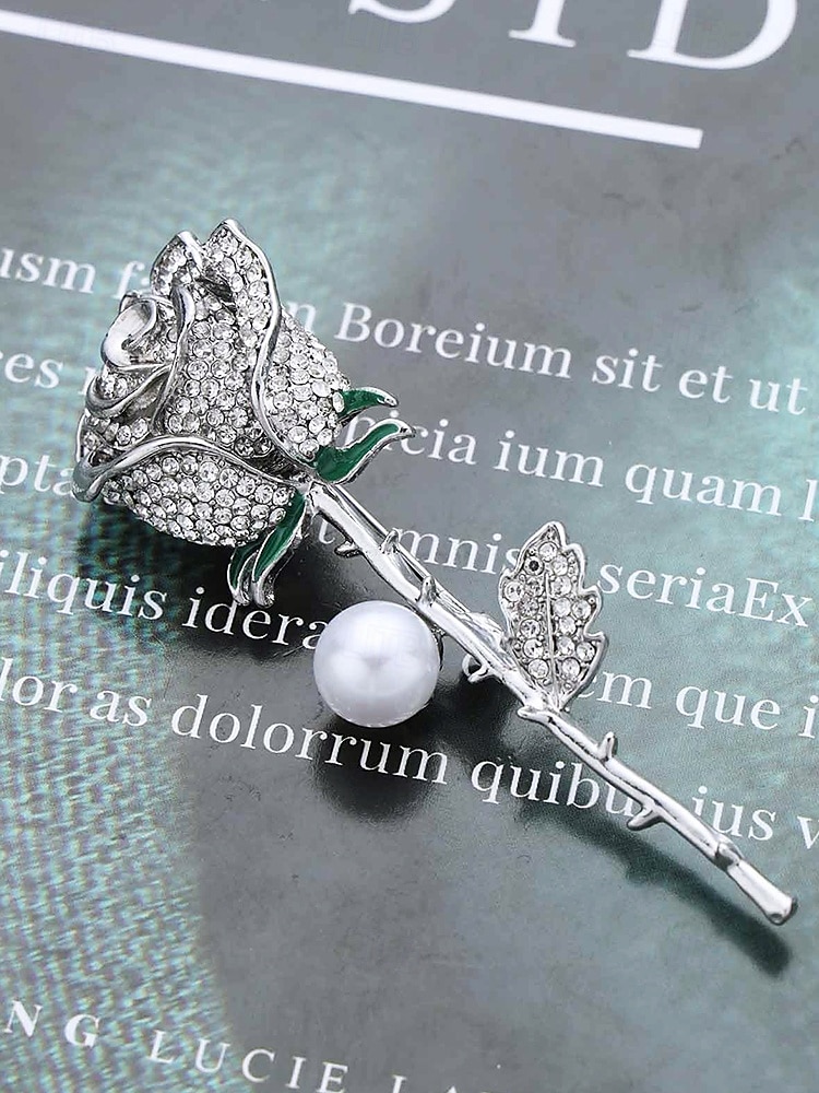 elegante Rosenblütenbrosche mit Perle – mit Strasssteinen besetzte Vintage-Anstecknadel für Damen, ideal als Muttertagsgeschenk, für formelle Anlässe und Blazer 2025 - $9.99 –P7