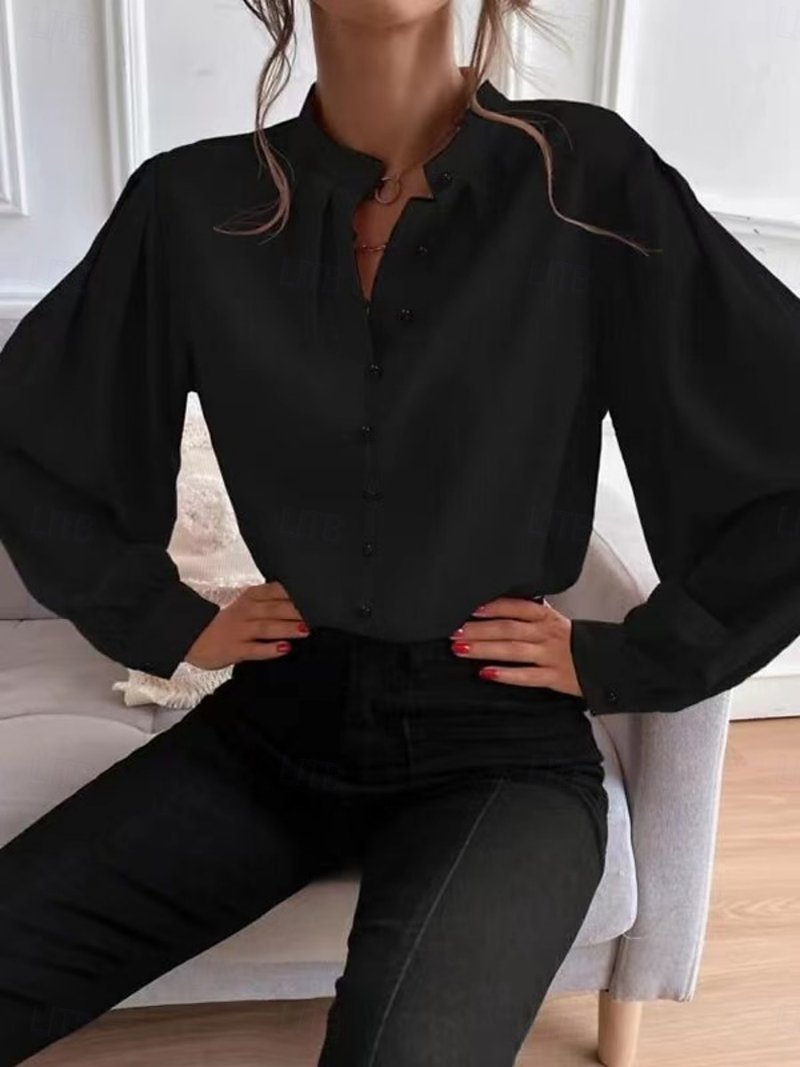 Women's Shirt Solid Color Floral Stylish Basic Casual Long Sleeve Shirt Collar Regular Tops Daily Buttons Black White Blue Khaki Summer Spring 2025 - $22.99 –P7