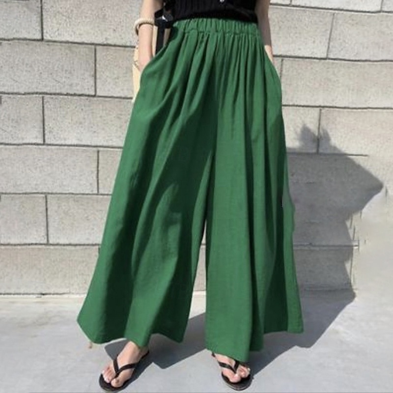 Femmes Pantalon en coton et lin Slacks Mode Streetwear Longueur complète Naturel Uni Avec Poches Taille Élastique Confortable Sortir Week-end Vert forêt Bleu ciel clair Gris Bleu lagune Été Coupe de 2025 ? $27.99 –P10