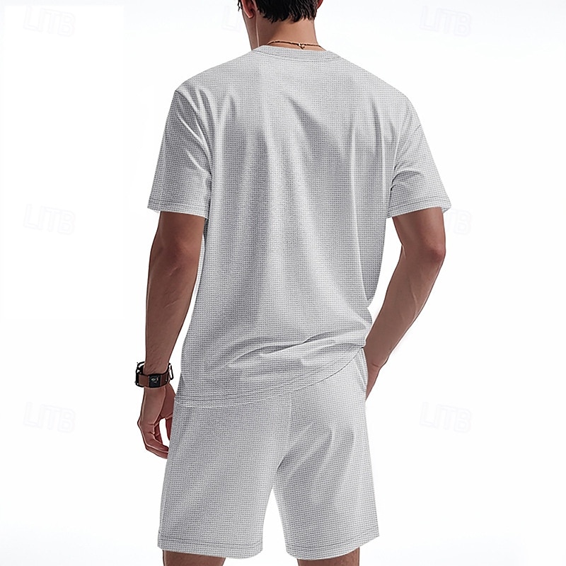 Men's T-shirt Suits 2 Pieces Outfits Tee & Shorts Short Sleeve Crew Neck Summer Plain Fashion Casual 2 Piece Vacation Daily Wear Going out Black White Royal Blue Top Tee for Men 2025 - $29.99 –P7