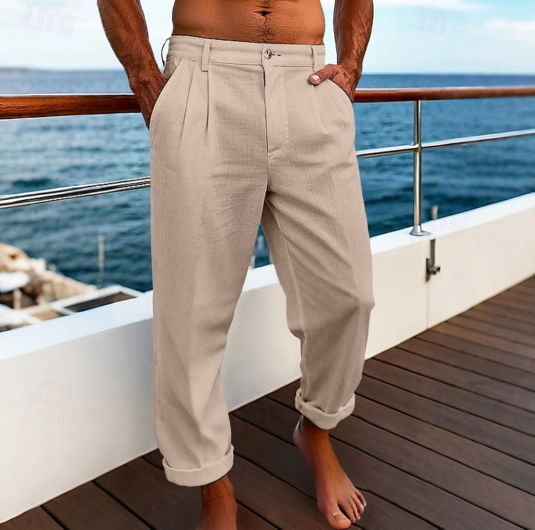 Per uomo Pantaloni di Lino Pantaloni Pantaloni Eleganti Pantaloni Estivi Pantaloni Larghi Tasca Frontale Gamba Dritta Semplice Comodità Traspirante Lunghezza intera Affari Quotidiano Ferie Vacanza del 2026 a $29.99 –P5
