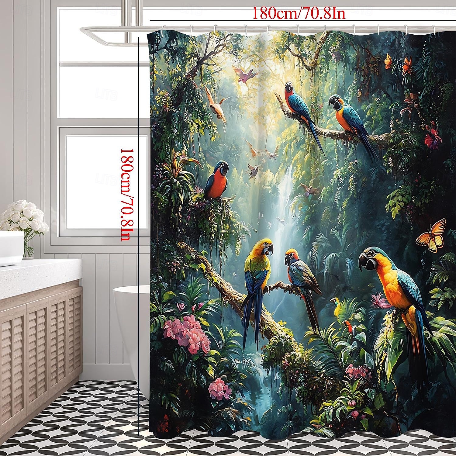 Κουρτίνα Ντους με 12 Γάντζους 180cm*180cm(70"*70") Πλυμένος Πολυεστέρας Μηχανικής Πλύσης Αδιάβροχος Τροπικό Φύλλο Ζώου Σχέδιο Φύλλου 2025 - $18.49 –P5