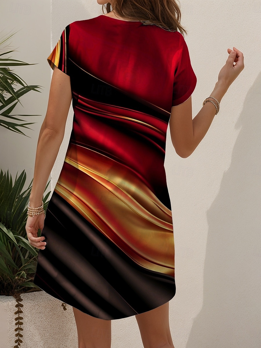 Damen Minikleid Lässiges Kleid Sommerkleid A-Linien-Kleid Sommerkleid Elegant Urlaub Stylisch Regelmäßige Passform Ombre Grafik Abstrakt Kurzarm Rundhalsausschnitt Rot Sommer 2025 - $23.99 –P2