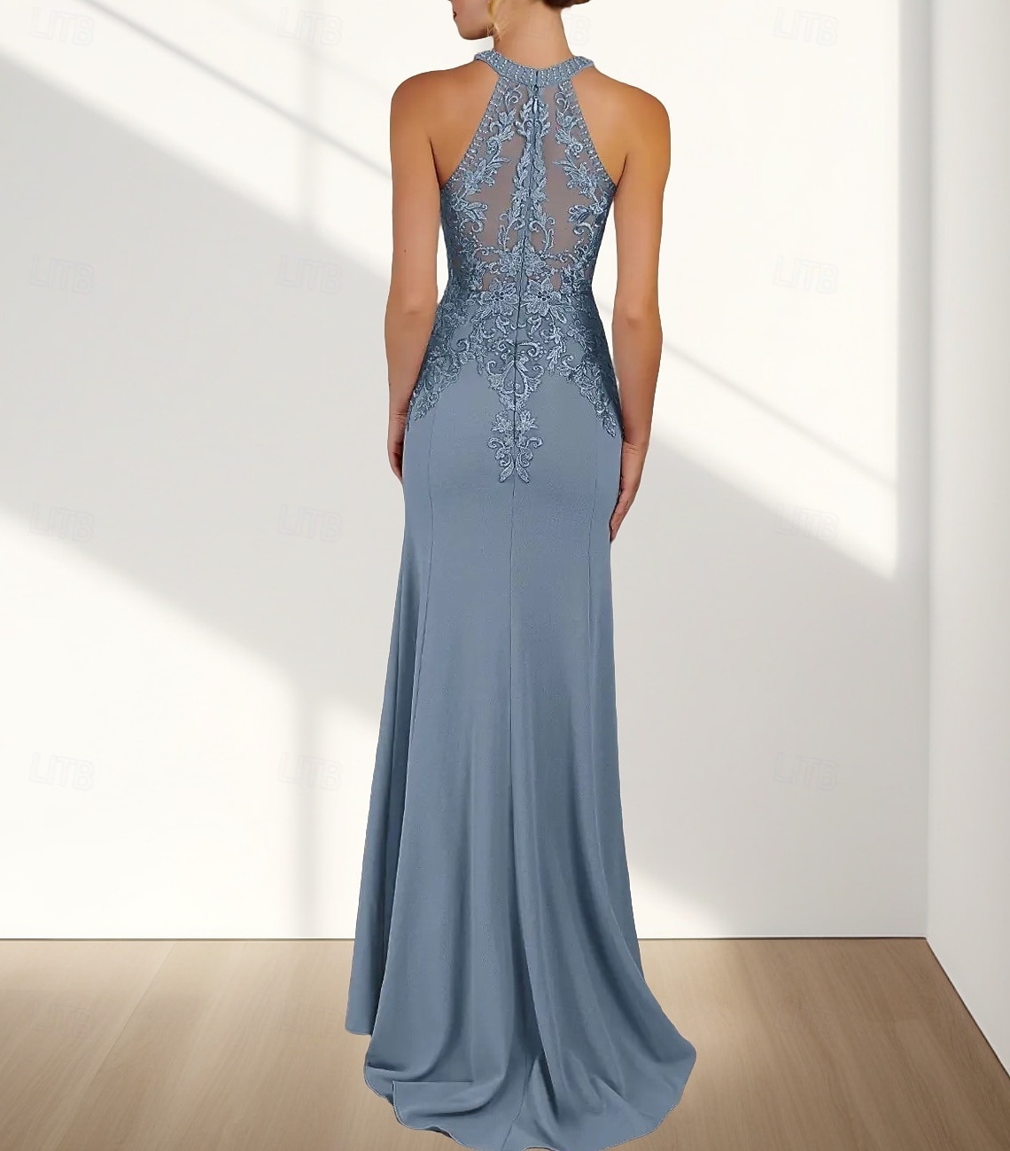 Sukienka dla druhny mermaid  trumpet dekolt zaokrąglony  dekolt halter bezrękawowa elegancka tren przesuwany  zamiatany szyfon z aplikacjami 2025 - $162.99 –P2