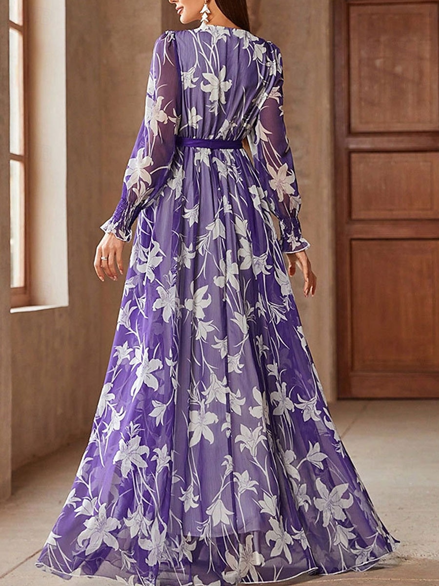 Rochii Rochie Mama Miresei Elegant Casual În V Lungime Podea Mătase imitată Manșon Lung cu Eșarfă / Panglică 2025 2025 - $89.99 –P6
