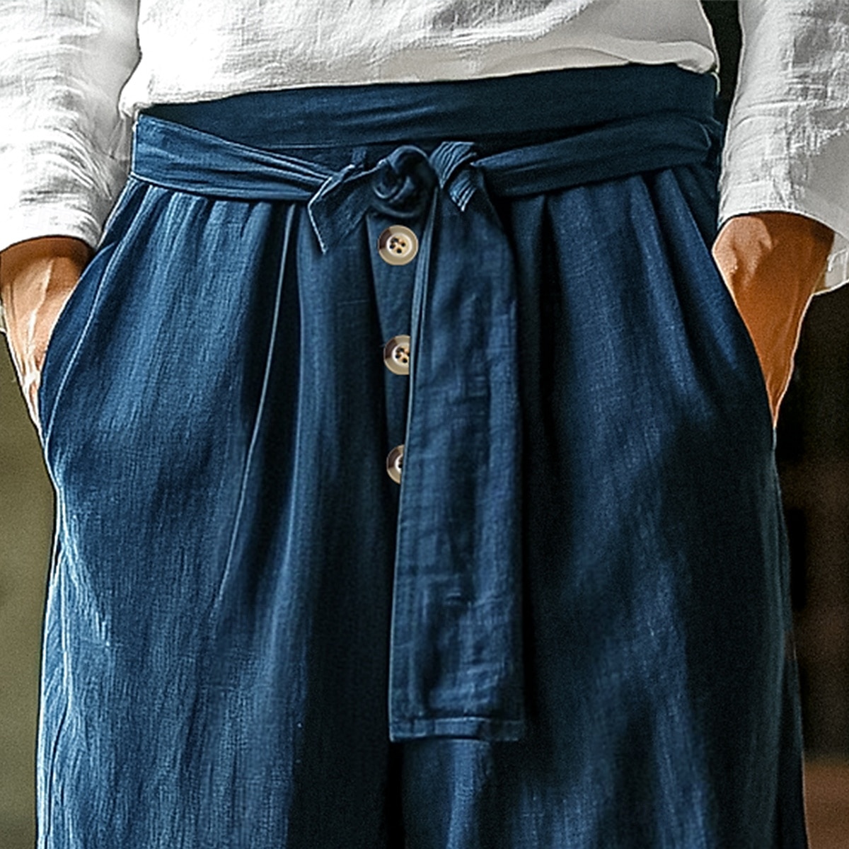 Men's Linen Pants Trousers Summer Pants Elastic Waist Straight Leg Plain Comfort Breathable Full Length Casual Daily Holiday Vacation Fashion Navy Blue 2025 - $28.99 –P2