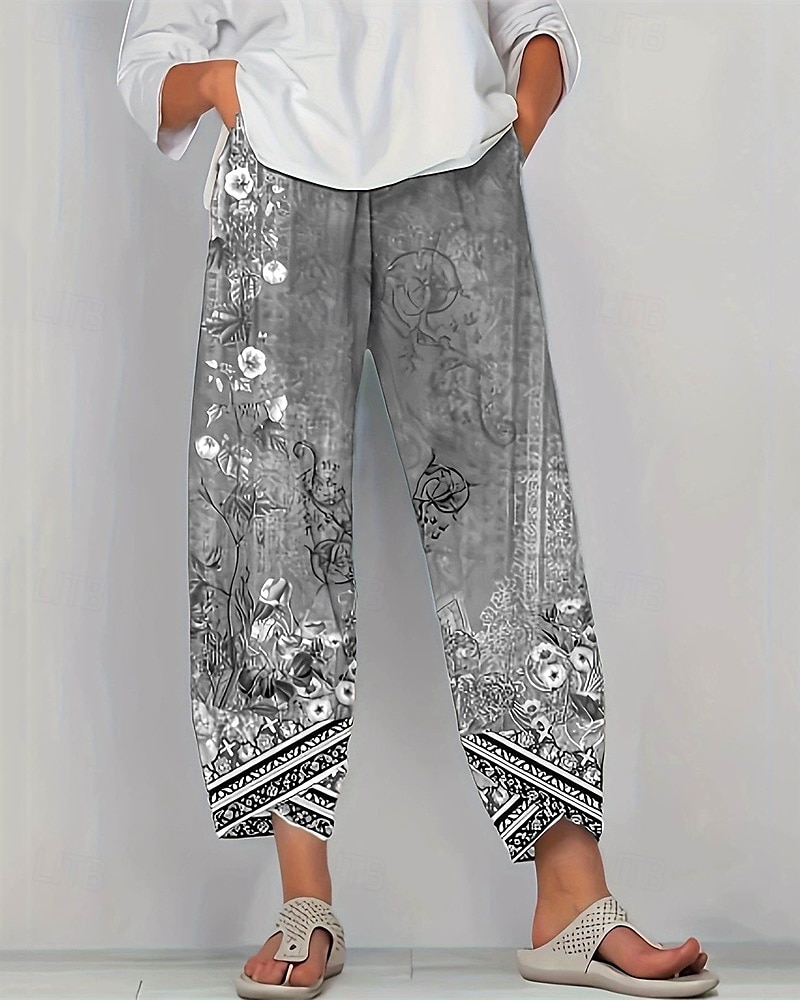 Pentru femei Pantaloni Pantaloni harem Έθνικ Boho Lungime totală Talie medie Flori Talie elastică Respirabil Comfortabil Micro-elastic Stradă Purtare Zilnică Ieșire Albastru piscină Albastru Trifoi 2025 - $17.99 –P4
