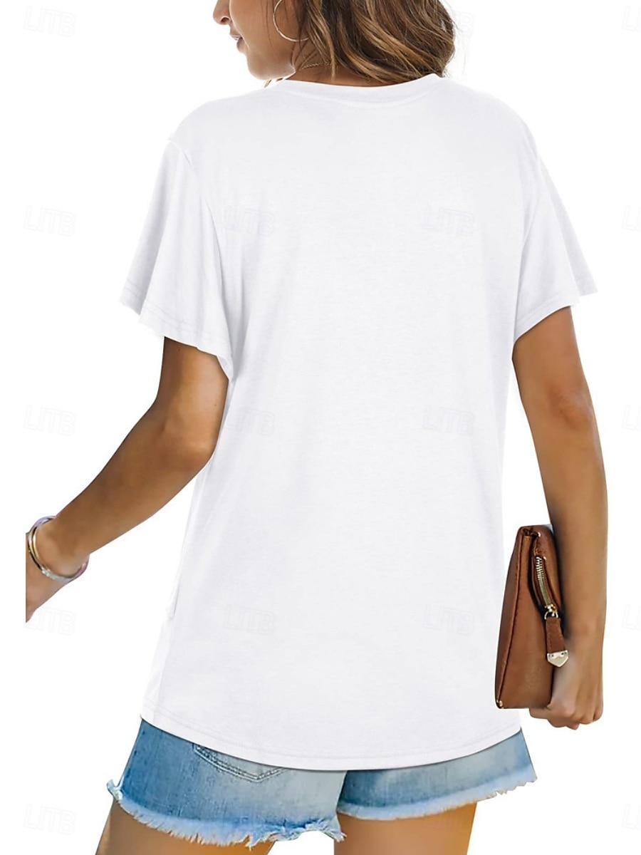 T-shirt femme de couleur unie Uni Classique Moderne Décontracté Manches courtes Col rond Hauts réguliers Quotidien Week-end Noir Blanc Vert clair Rose Bleu Été de 2025 ? $15.99 –P6