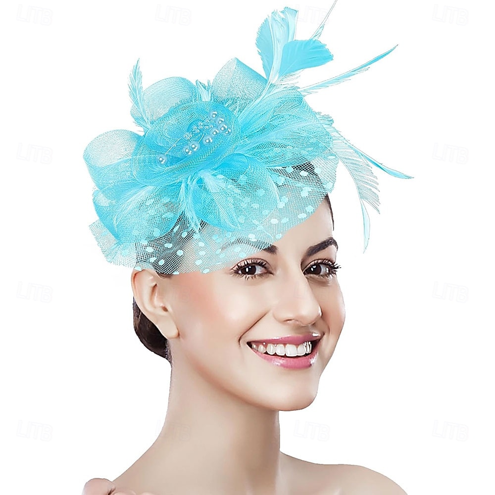 غطاء للرأس ريشة صاف قبعة فيدورا زفاف حفلة ليلية حفلة شاي سباق خيول كوكتيل عتيق لطيف مع ريش خوذة أغطية الرأس 2025 - $48.99 –P37