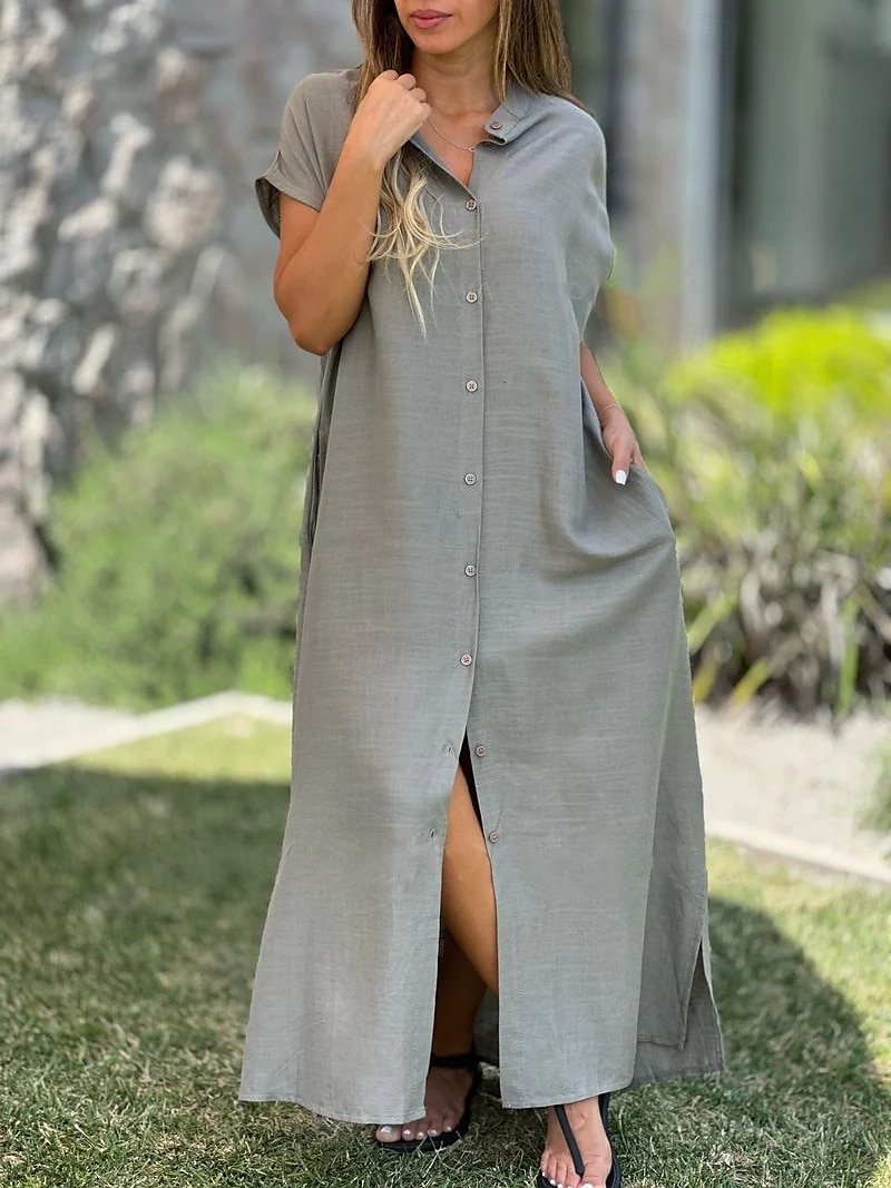 Rochie maximă pentru femei rochie de plajă rochie de vară casual zilnic sărbătorii asemănătoare cu in ajustare regulată simplă cu mânecă scurtă gât înalt roz albastru portocalie verde vară 2025 - $36.99 –P5