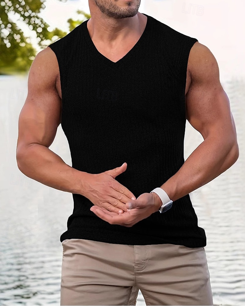 Herren Tank Top Weste Unterhemd Ärmelloses Shirt Ärmellos V Ausschnitt Sommer Einfach Mode Designer Urlaub Straße Ausgehen Schwarz Rosa Grün Top T-Shirt für Herren 2025 - $19.99 –P3