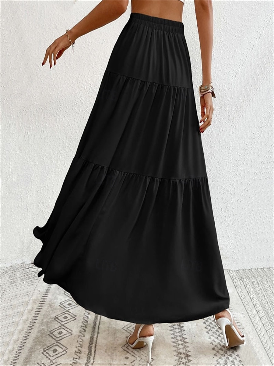 Gonna da donna Maxi gonna A Line moda casual maxi gonna alta vita semplice micro-elastico strada quotidiana cammello albicocca nero marrone chiaro estate poliestere del 2025 a $34.99 –P11