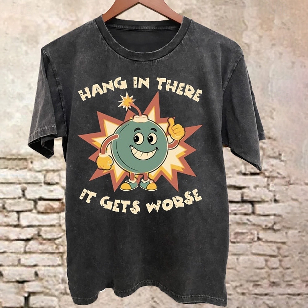Bărbați Desene Animate Retro Epocă Tricou Tricou Cămașă spălată Bumbac Manșon scurt Grafic Cămaşă Negru Tricou confortabil Stradă Zilnic Îmbrăcăminte de designer de modă 2025 - $15.99 –P1
