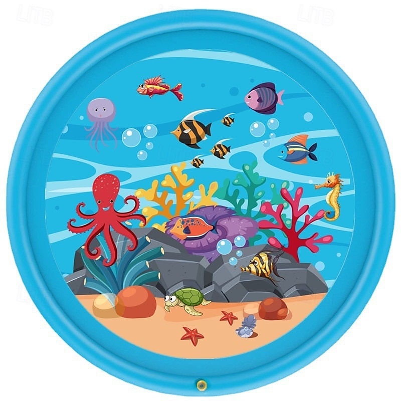 Tapis de jeu d'eau extérieur de 68 pouces, motif de vie marine multicolore, tapis anti-éclaboussures en PVC durable avec arroseur, antidérapant &gonflable idéal pour les jouets aquatiques amusants de de 2025 ? $70.99 –P4
