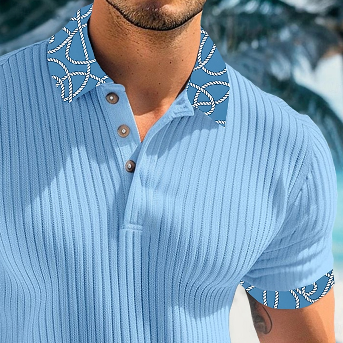 Homens Top de malha canelada camisa muscular Trabalho Casual Lapela gola pólo com nervuras Manga Curta Básico Moderno Bloco de cor Botões Tricotado Verão Primavera Verão Fino Branco Vinho Azul de 2025 por $22.99 –P3