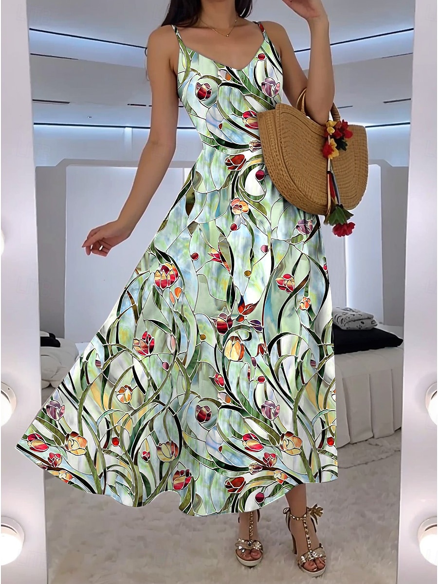Per donna Abito maxi Abito a trapezio Abito Sottoveste Vacanza Casual Boho Feste Uscire Vestibilità standard Floreale Grafico Senza Maniche Scollo a V Bianco Rosa Blu Verde Estate Primavera del 2025 a $28.99 –P1