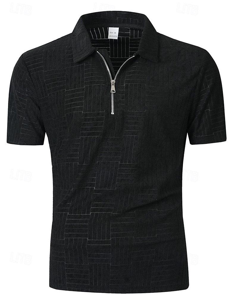 Men's Quarter Zip Polo Golf Shirt Daily Holiday Lapel Short Sleeve Fashion Basic Plain Jacquard Summer Regular Fit Black White Sky Blue Khaki Quarter Zip Polo 2025 - $20.99 –P10