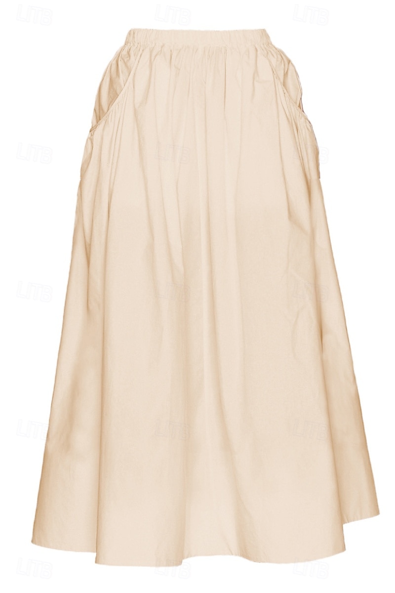Femmes Jupe Évasé Mode Maxi Taille Basse Jupes Uni Avec Poches Micro-Élastique Vacances Rue Noir Blanche Champagne Beige Été Mélange Lin-Coton de 2025 ? $25.99 –P12