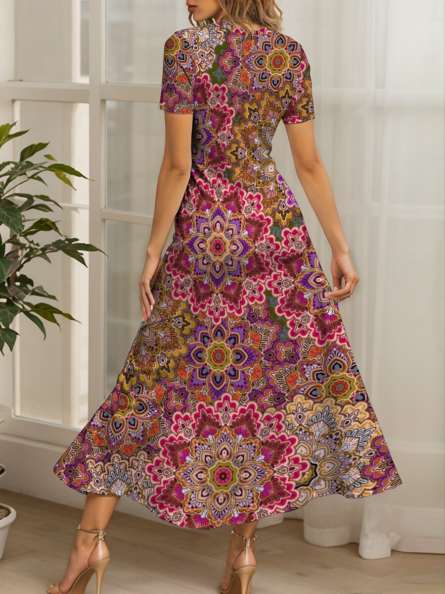Femmes Robe maxi Robe Décontractée Robe trapèze Robe d'été Vacances ancien Ethnique Coupe régulière Graphique Géométrique Motif cachemire damassé bohème Manche Courte Col carré Rouge Bleu Ét de 2025 ? $30.99 –P2