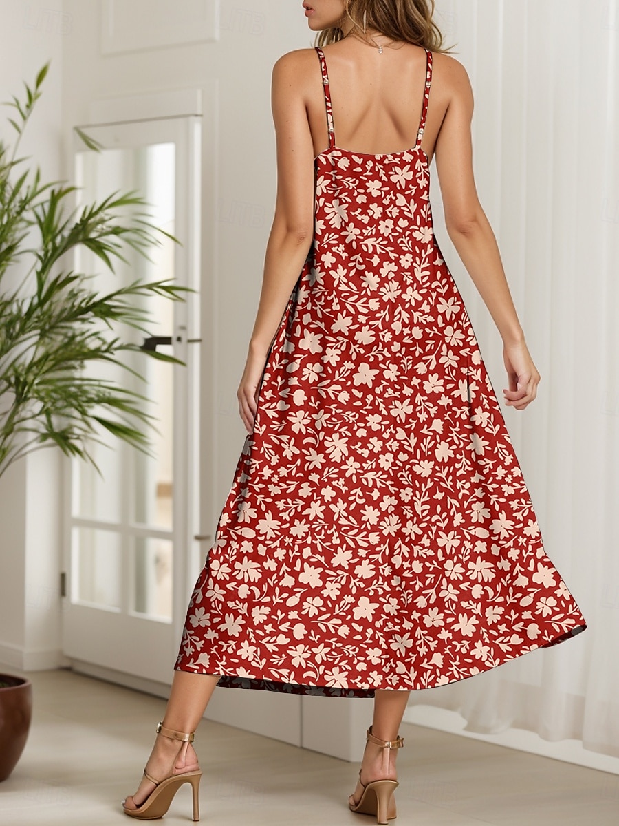 Dam Maxiklänning A linjeklänning Sommarklänning Slipklänning Elegant Semester Ledigt Normal Blommig Grafisk Ärmlös V-hals Smala axelband Rubinrött Blå Purpur Grön Sommar Vår 2025 - $34.99 –P2