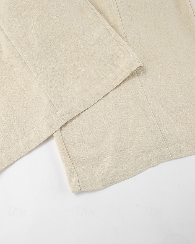Women's Normal Cotton Linen Dungarees Pants Streetwear Solid Color Sleeveless V Neck Drawstring Street Going out Regular Fit Khaki Summer 2025 - $34.99 –P11