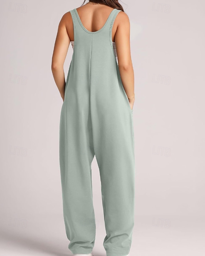 tuta salopette normale da donna streetwear tinta unita senza maniche scollo a V tasche per uscire fine settimana vestibilità regolare nero verde chiaro rosa estate del 2026 a $26.99 –P3