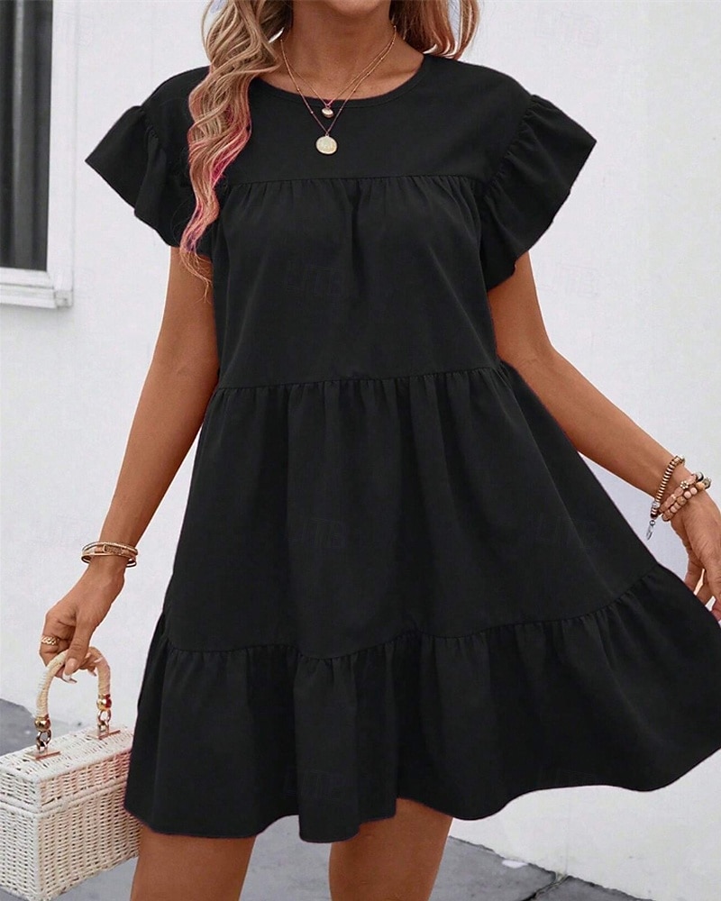 Damen Minikleid Freizeitkleid Sommerkleid Elegant Mode Outdoor Ferien Date Normale Passform Einfach Kurzarm Rundhalsausschnitt Schwarz Blau Rosenrot Sommer Frühling 2025 - $26.99 –P2