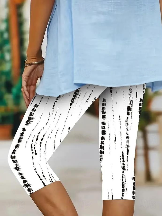 Dámské legíny capri vysoké elasticity dovolená vintage módní plné délky střední pas květinový grafický potisk termální teplé prodyšné měkké elastické venkovní každodenní pláž černá bílá 2025 - $18.99 –P2