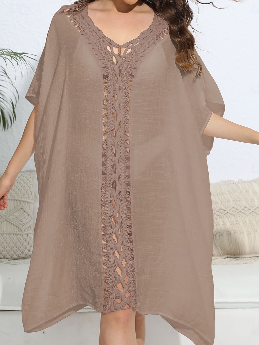 Maillots de Bain Femme Couverture Robe de Bain Maillot Boutons Vacances Plage Tenue Couleur Unie Col en V Manches Courtes Maillots de Bain de 2025 ? $26.99 –P14