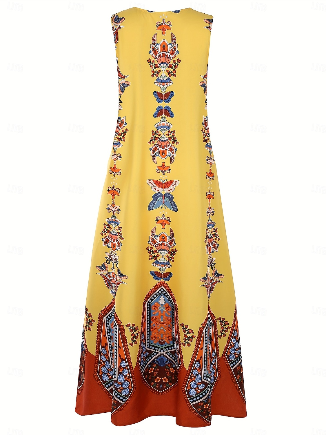 Per donna Abito maxi Abito a trapezio Abito Estivo Vacanza Casual Boho Quotidiano Ferie Vestibilità regolare Grafico Tribale Senza Maniche Scollo a V Nero Bianco Giallo Blu Estate del 2025 a $36.99 –P5