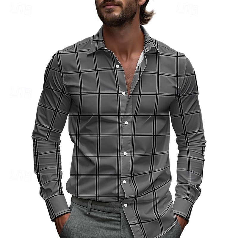 Herren Hemd Sommerhemd Freizeithemd Strandhemd Knopfhemd Gelb Blau Grün Grau Langarm Karomuster Revers Urlaub Hawaiianisch Button-Down Bekleidung Polyester Mode Lässig Bequem 2025 - $25.99 –P4