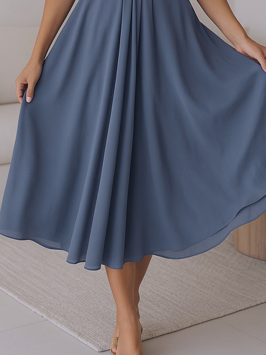 Dam Midiklänning Vardagsklänning Cocktail klänning Bröllopsgästklänning Chiffongklänningar Elegant Modern Mogna Utomhus Kontor Datum Normal Slät Kortärmad V-hals Blå Sommar 2025 - $31.99 –P2