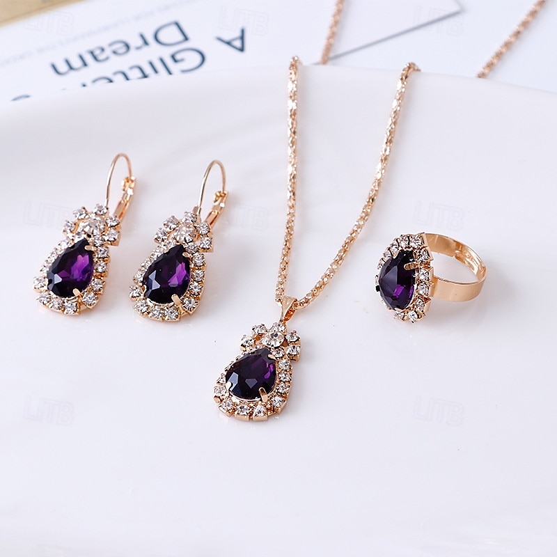 Conjunto de joias para presente para mulheres, colar elegante, brincos, anel em caixa de presente, presente perfeito para mãe, esposa, namorada, dia das mães, dia dos namorados, natal, aniversário de 2025 por $12.99 –P7