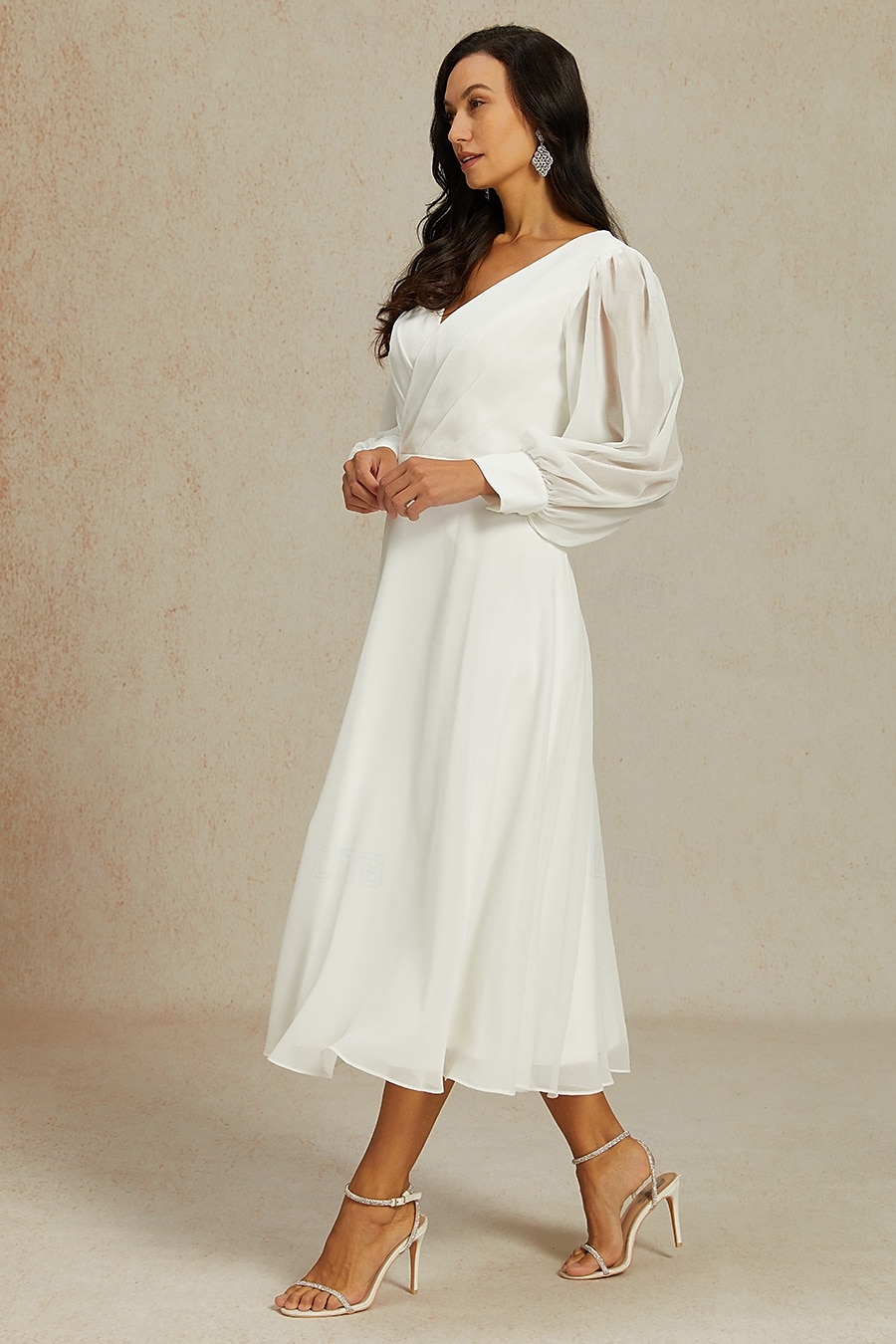 Abiti da sposa Linea ad A Scollo a V Manica Lunga Lunghezza alla caviglia Chiffon Abiti da sposa Con Tinta unita 2025 del 2025 a $148.99 –P4