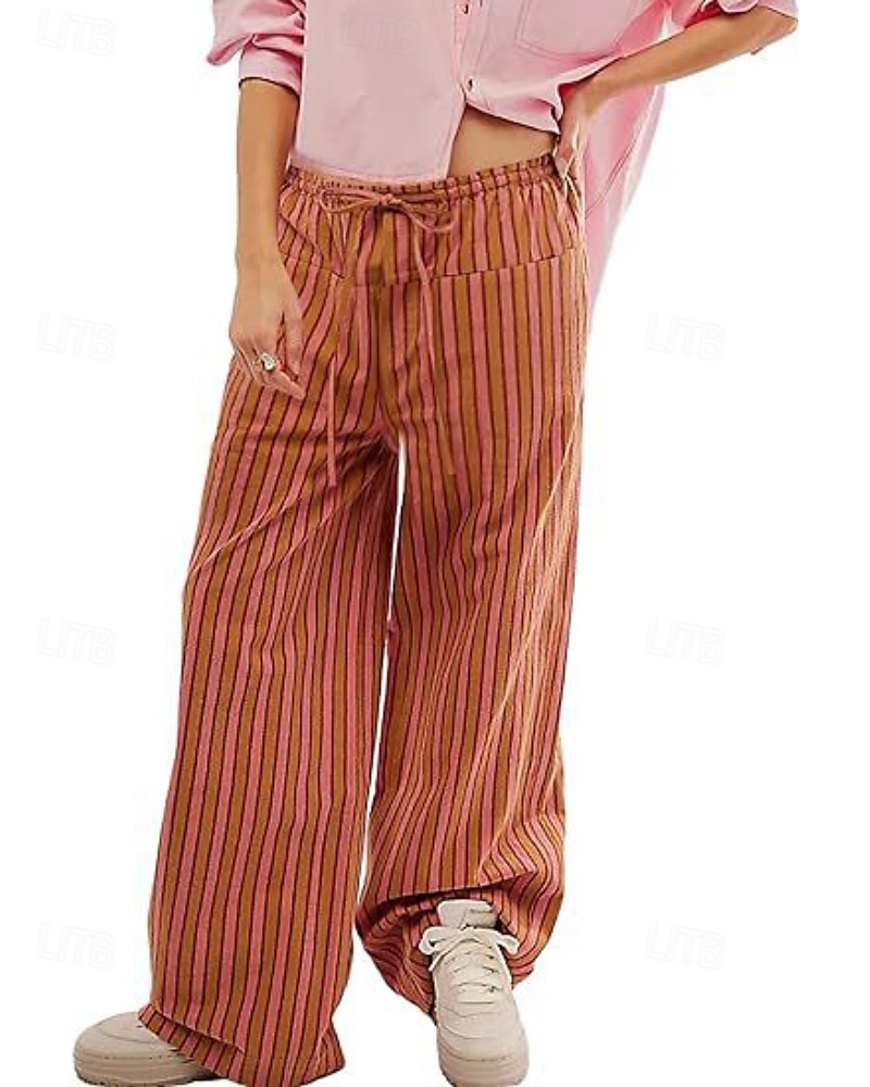 Dames broek Broeken Casual Volledige lengte Natuurlijk Gestreept Zak Elastisch ontwerp met trekkoord Comfortabel Voor buiten Uitgaan Weekend Rood Perzik Pauw Blauw Hyacinth Zwart Zomer Normale pasvorm 2025 - $22.99 –P7