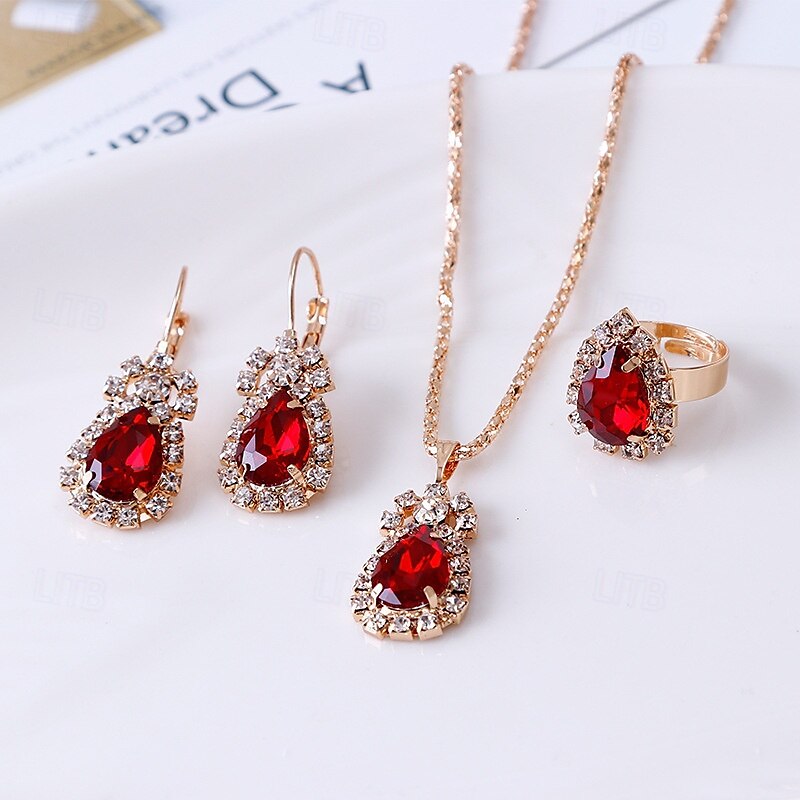 Conjunto de joias para presente para mulheres, colar elegante, brincos, anel em caixa de presente, presente perfeito para mãe, esposa, namorada, dia das mães, dia dos namorados, natal, aniversário de 2025 por $12.99 –P1