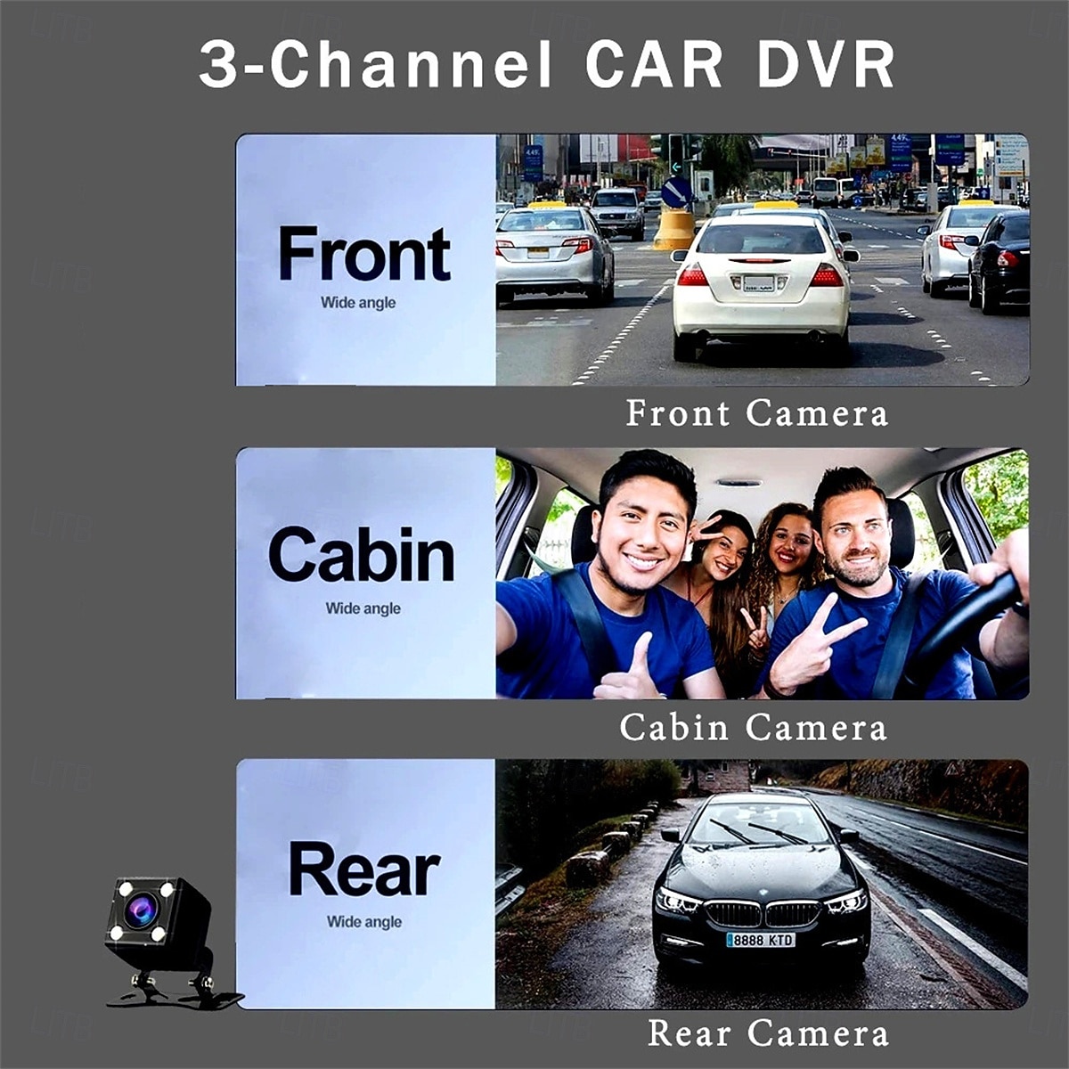 Автомобильный видеорегистратор 1080p Full HD с Wi-Fi, 3-канальная запись, передний левый правый задний ночной режим, циклическая запись, круглосуточный мониторинг парковки 2025 - $44.99 –P8