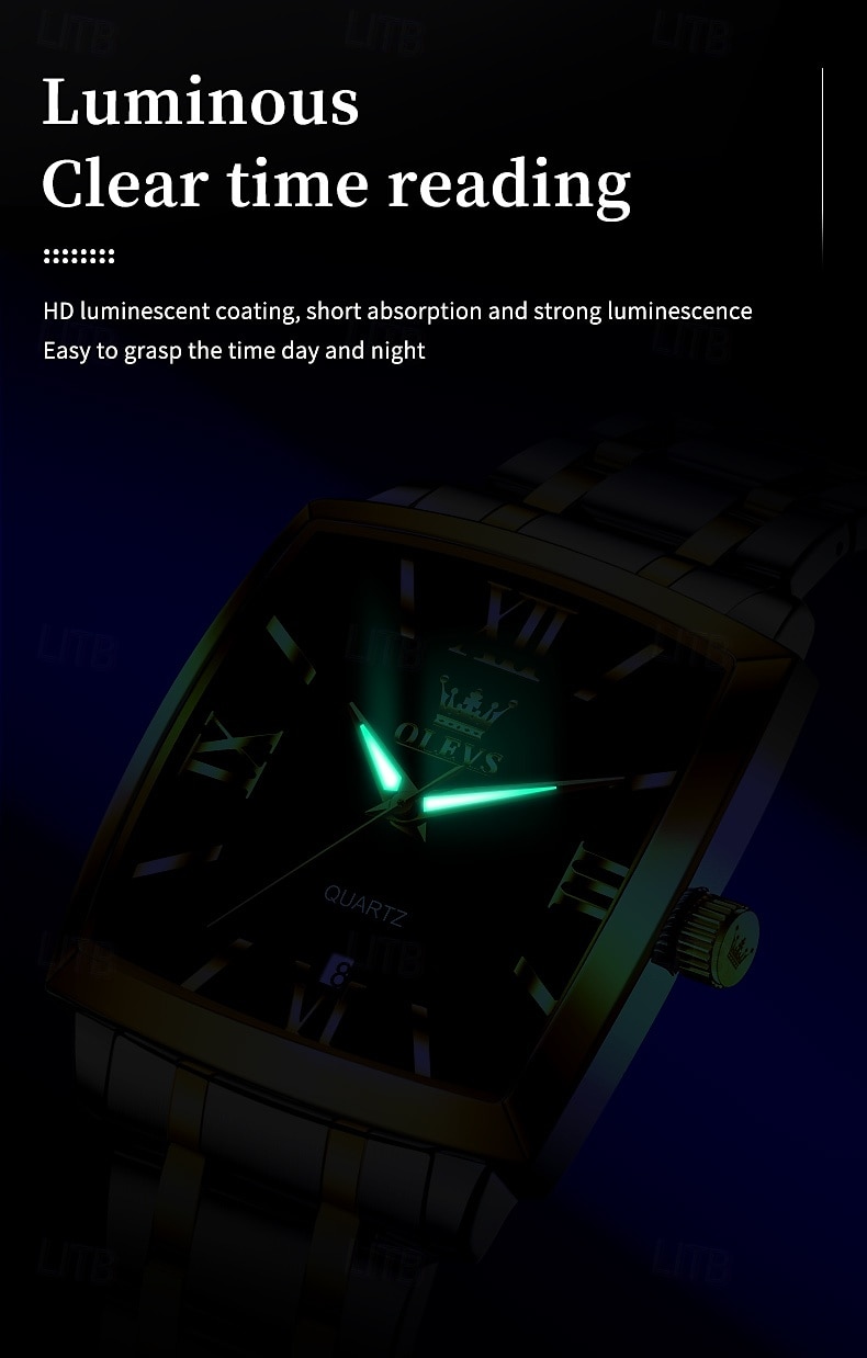 OLEVS 2969 Men's Fashion Square Watch, Waterproof, Luminous Stainless Steel, Automatic Date, Modern Quartz Movement 2025 - $47.99 –P10
