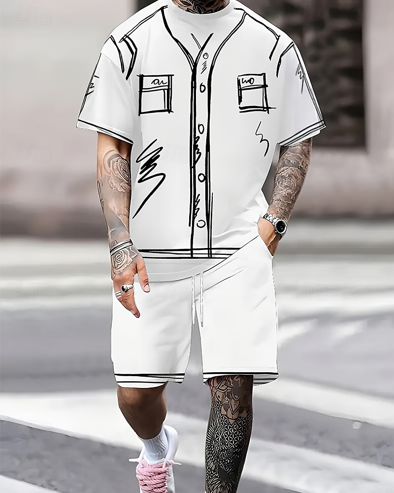 Per uomo Completi T-shirt Outfit 2 pezzi Maglietta e pantaloncini Manica Corta Girocollo Estate Grafico Moda Casual 2 Pezzi Vacanza Abbigliamento quotidiano Uscire Nero Bianco Maglietta Top per Uomo del 2025 a $28.99 –P1