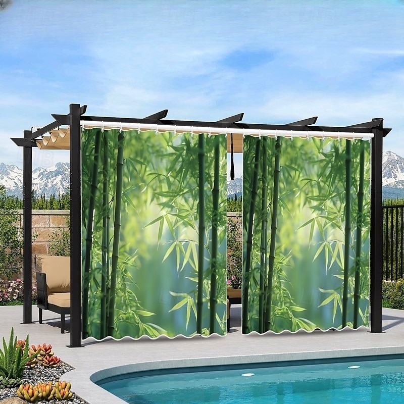 Vattentät utomhusgardin sekretess skjutdörrsgardin draperier pergolagardiner öljett 3D landskap bambuskog för altan balkong veranda fest 1 panel 2025 - $34.99 –P1