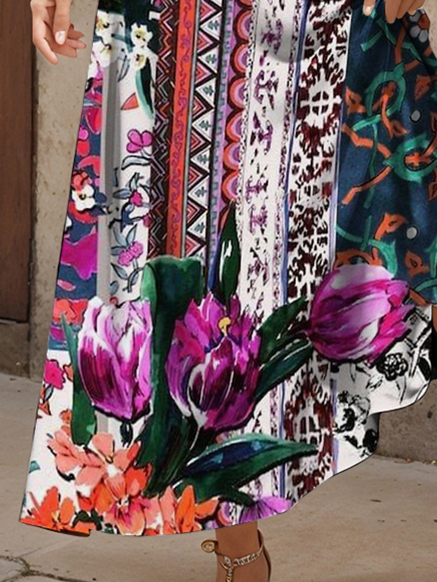 Dam Maxiklänning Solklänning A linjeklänning Slipklänning Ledigt Strand Normal Blommig Grafisk Geometrisk Ärmlös V-hals Smala axelband Rodnande Rosa Purpur Grön Sommar Vår 2025 - $34.99 –P3