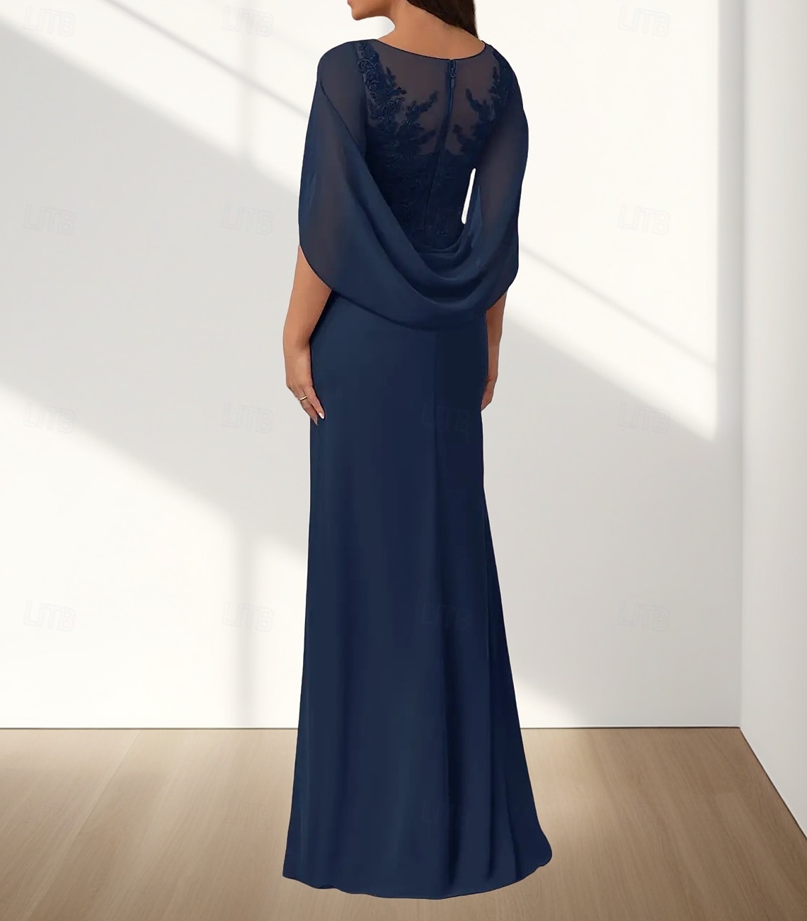 A-Linie Brautmutterkleid Hochzeitsgast Elegant Rundhalsausschnitt Bodenlang Chiffon Ärmellos mit Applikationen Raffung 2025 2025 - $178.99 –P2