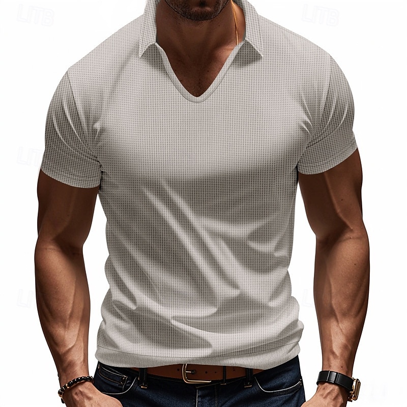 Per uomo Maglia da golf Polo Piqué Affari Casuale Bavero Manica Corta Moda Essenziale Tinta unica Testurizzato Bottoni Estate Primavera & Autunno Vestibilità regolare Marrone Scuro Bianco Grigio del 2025 a €16.99 –P15